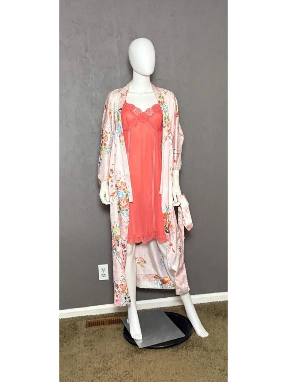 Vintage 1960's Coral Lacy Slip Dress from St. Michael of Britian size 36